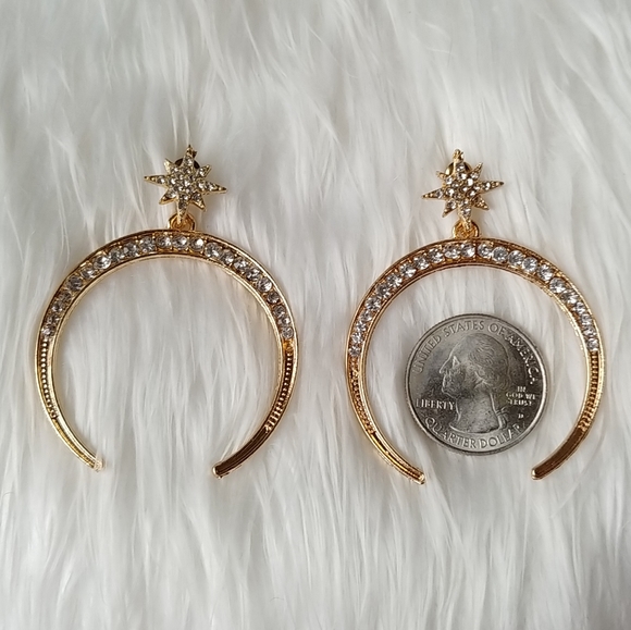 ❤NEW Gold Star & Moon Crystal Dangle Boho Earrings - Picture 4 of 13